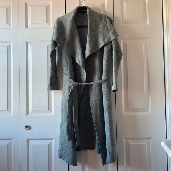 Atmosphere Sweaters - Long, gray, tie front sweater with pockets - size small